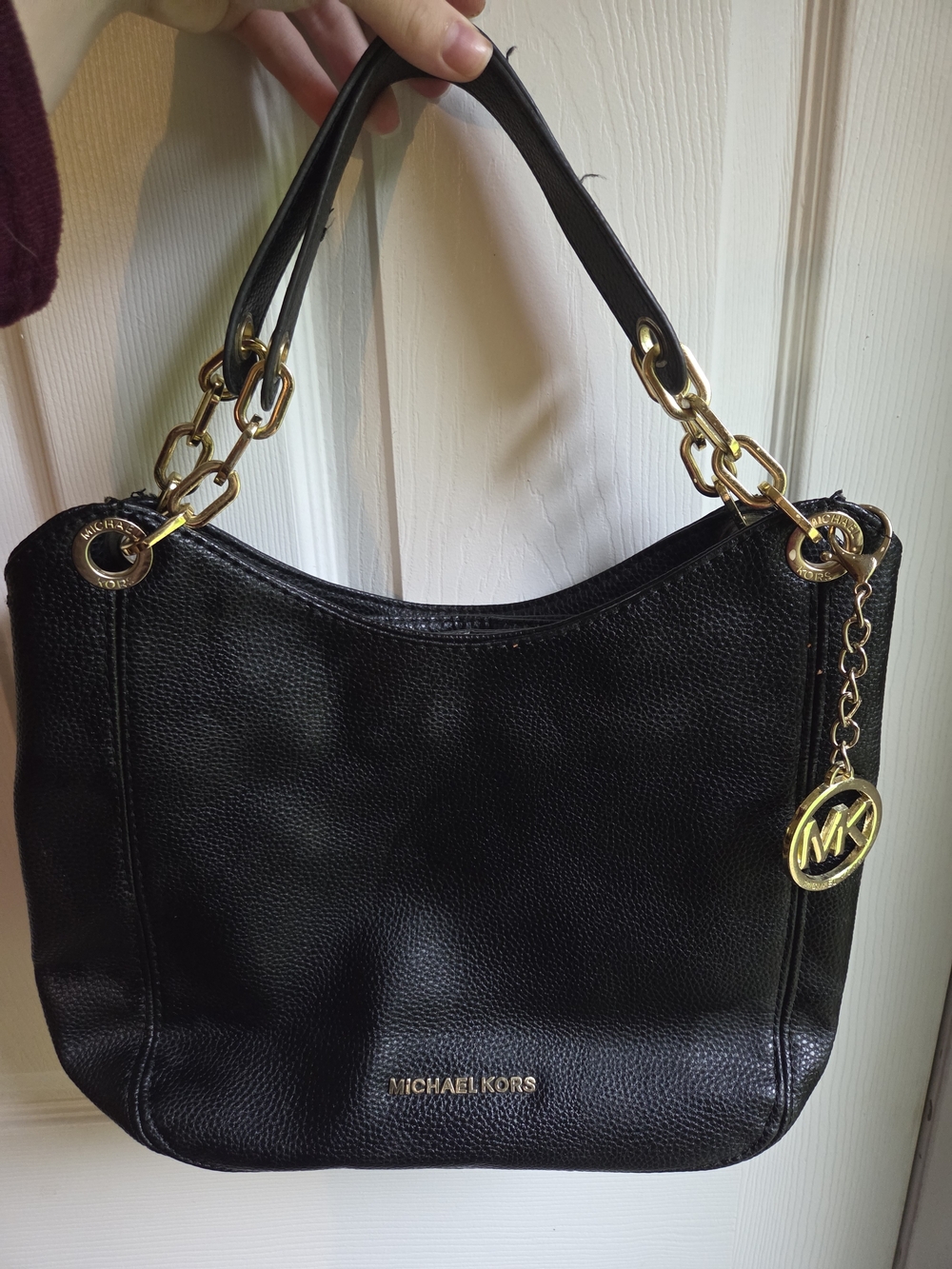 Michael Kors Black Pebbled Leather Shoulder Bag with Gold Accents